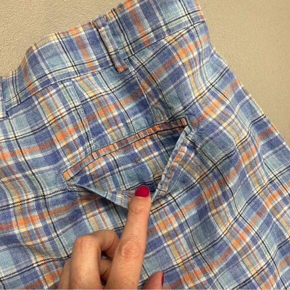 Peter Millar Shorts 100% Linen Checkered Blue Orange White Mens Size 36 - Picture 4 of 6